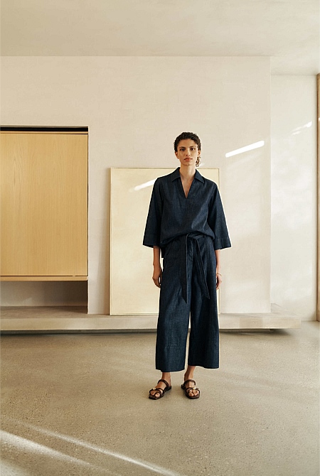 Soft Denim Collared Popover