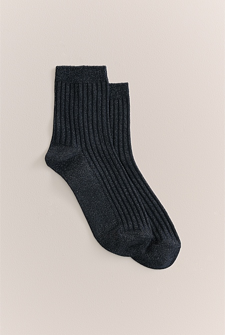 Metallic Rib Crew Sock