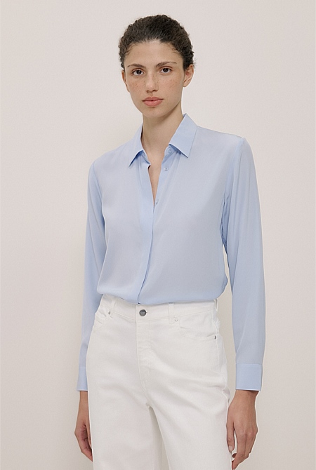 Silk Concealed Placket Shirt