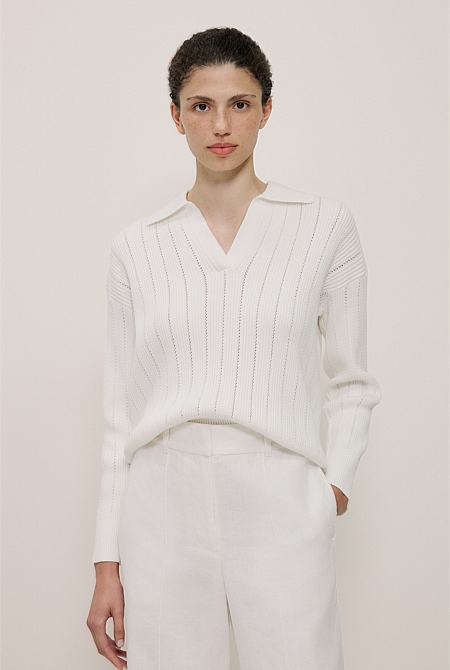 Cotton Cashmere Fine Cable Polo