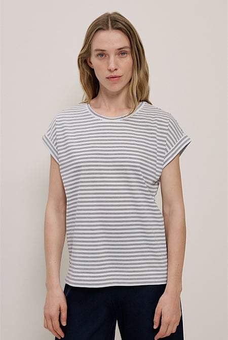 Australian Cotton Stripe Cuff Detail T-shirt