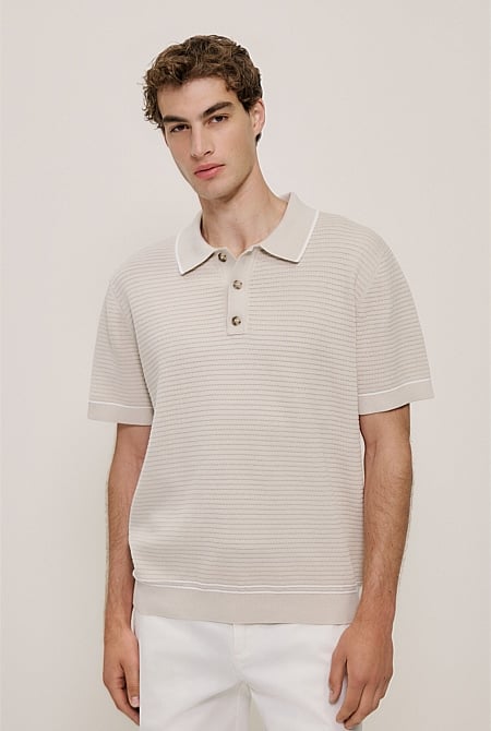 Textured Cotton Tipped Knit Polo