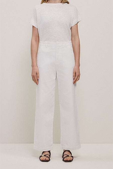 Australian Cotton Blend Denim High Rise Tailored Pant
