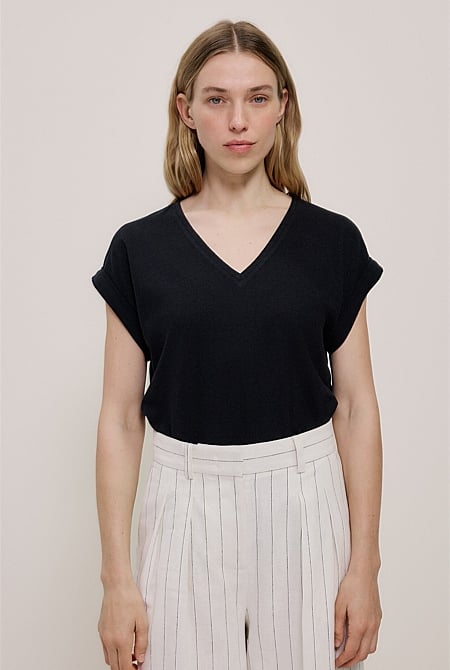Linen Cotton V Neck T-shirt