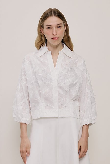 Embroidered Feather Detail Shirt