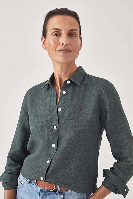 Seaweed Linen Delave Classic Shirt - WOMEN Shirts | Trenery
