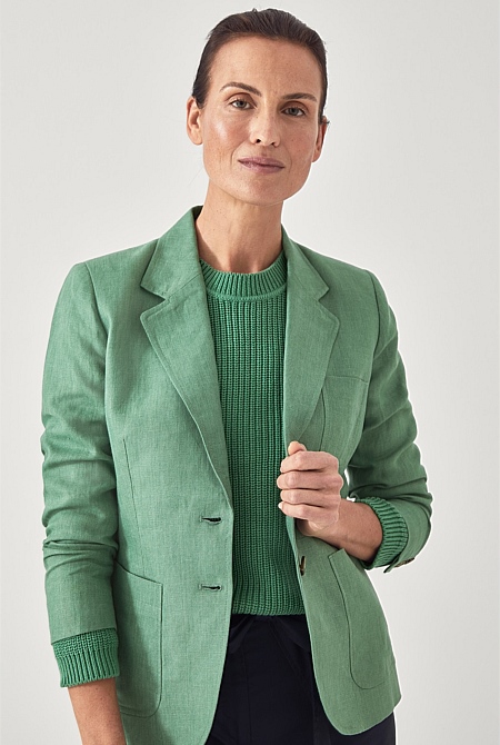 Fern Green Linen Patch Pocket Blazer - WOMEN Jackets & Coats | Trenery