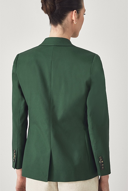 Dark Green Dobby Weave Patch Pocket Blazer - Women Jackets & Coats 