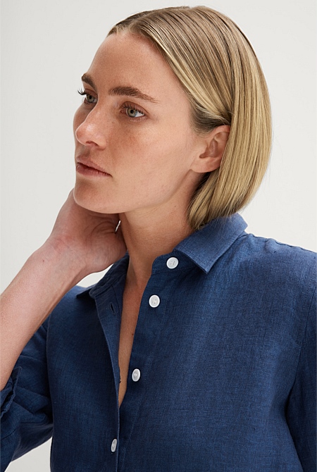Royal Navy Linen Delave Classic Shirt - WOMEN Shirts | Trenery