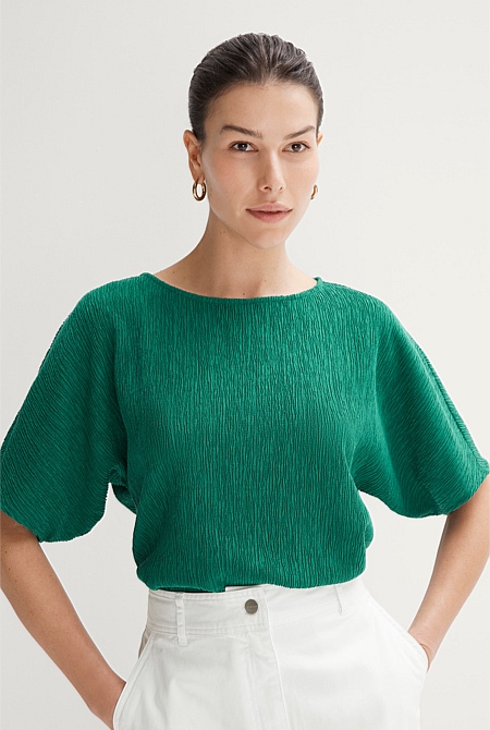 Pre-Order Green Exposed Seam Patchwork Dolman Sleeve Top
