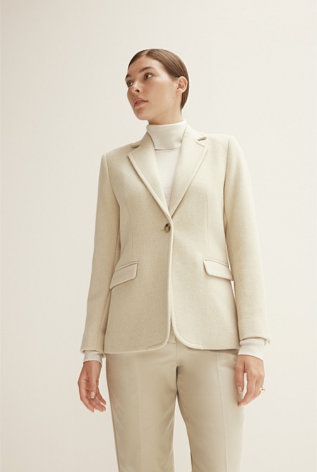 Oatmeal Marle Wool Blend Blazer Coat - WOMEN Jackets & Coats | Trenery