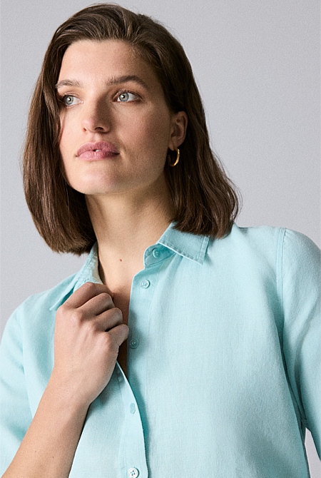 Pale Aqua Linen Classic Shirt - WOMEN Shirts | Trenery