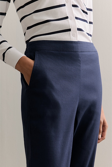 Stretch Linen Blend Pull On Pant