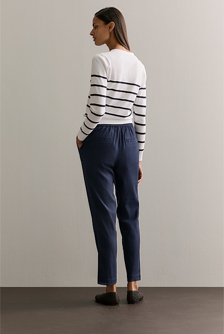 Stretch Linen Blend Pull On Pant