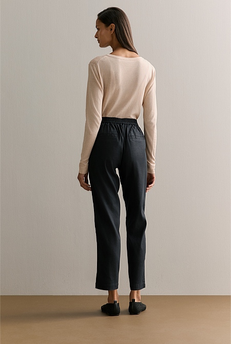 Stretch Linen Blend Pull On Pant