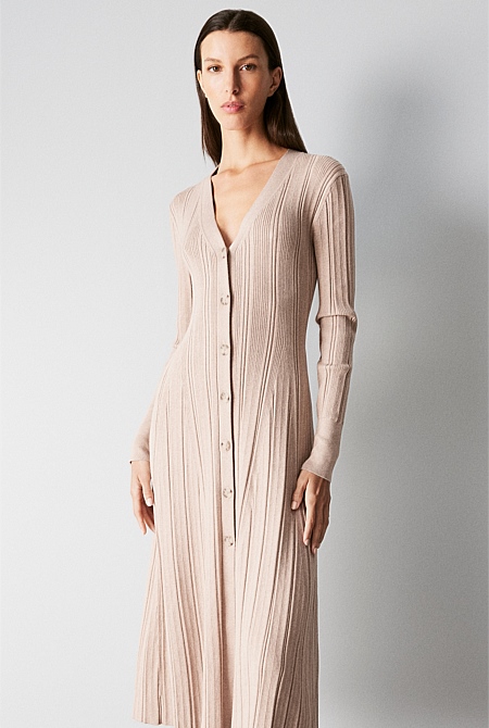 Organically Grown Cotton Blend Rib Knit Dress