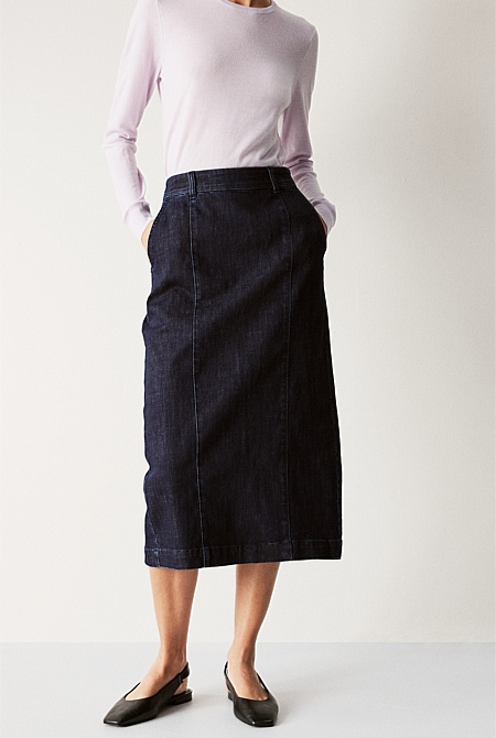 Denim Pintuck Skirt