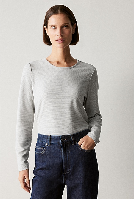 Grey Cotton Marle Ottoman Long Sleeved T-shirt - WOMEN T-Shirts & Tops ...