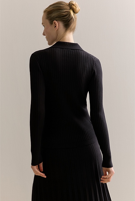 Cotton Cashmere Blend Long Sleeved Knit Shirt