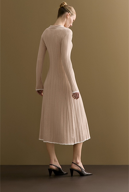 Cotton Cashmere Blend Long Sleeved Polo Dress