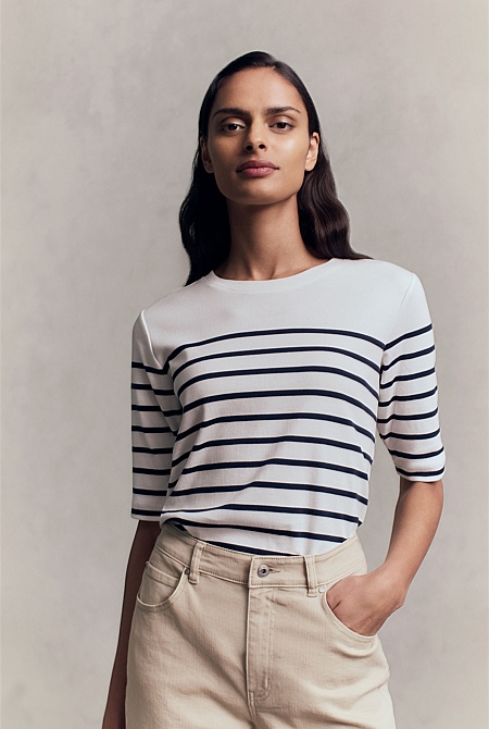 Australian Cotton Breton Stripe Half Sleeve T-shirt