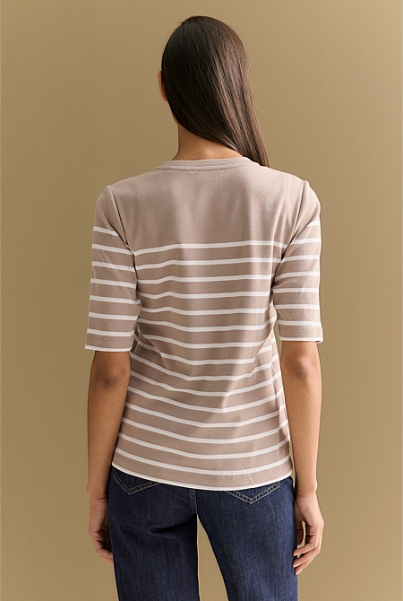 Australian Cotton Breton Stripe Half Sleeve T-shirt