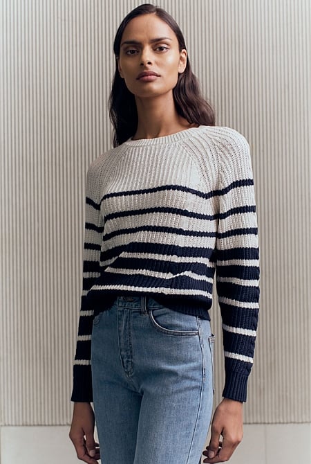 Mercerised Cotton Striped Cable Knit