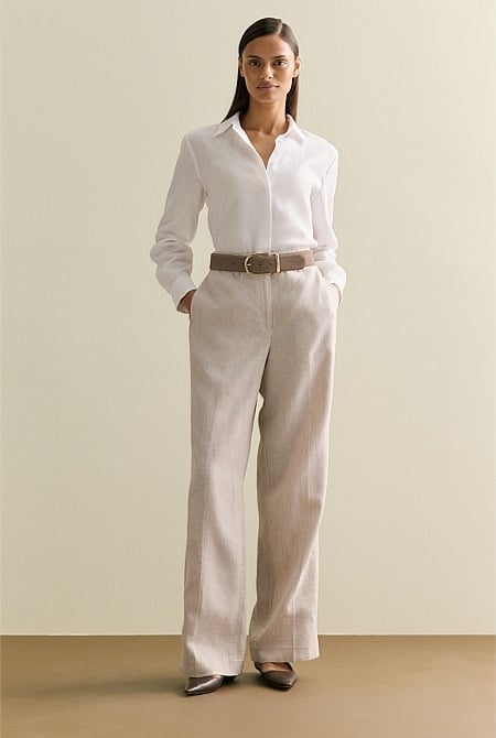 Yarn Dyed Linen Wide Leg Pant