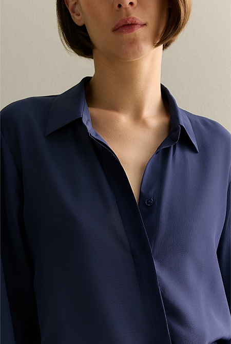 Silk Concealed Placket Shirt