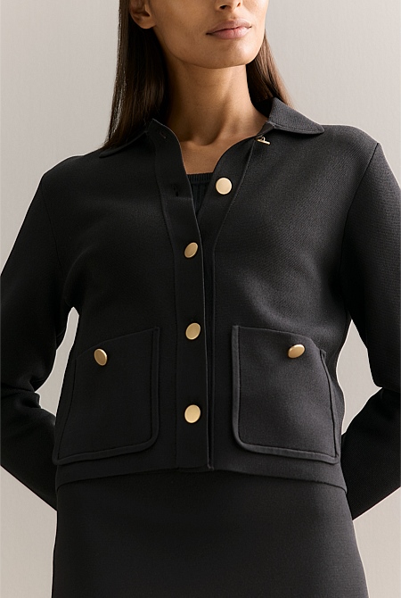 Milano Knit Cropped Button Through Jacket