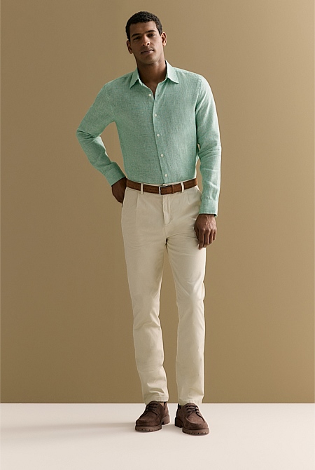 Tailored Fit Basketweave Linen Shirt