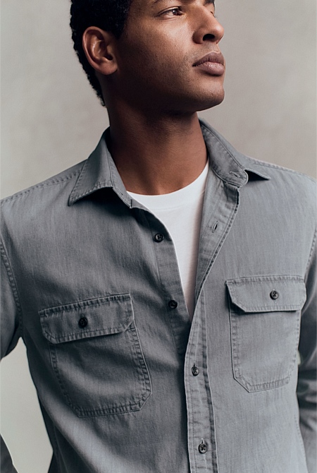 Washed Denim Pocket Detail Shirt