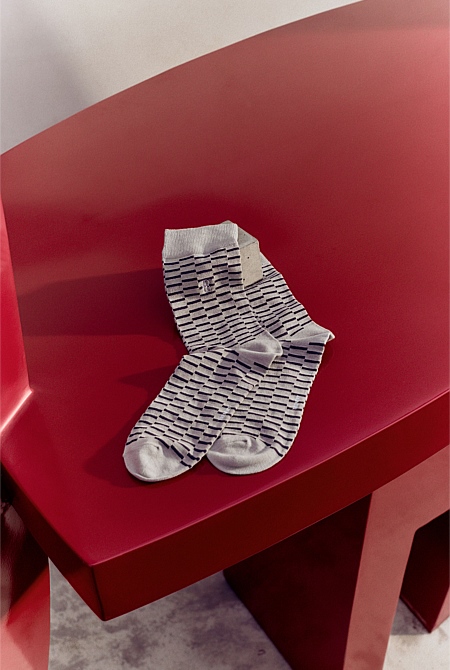 Optical Stripe Crew Sock