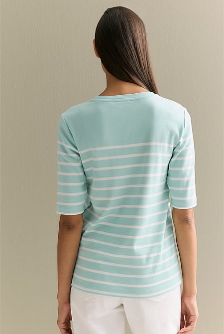 Australian Cotton Breton Stripe Half Sleeve T-shirt