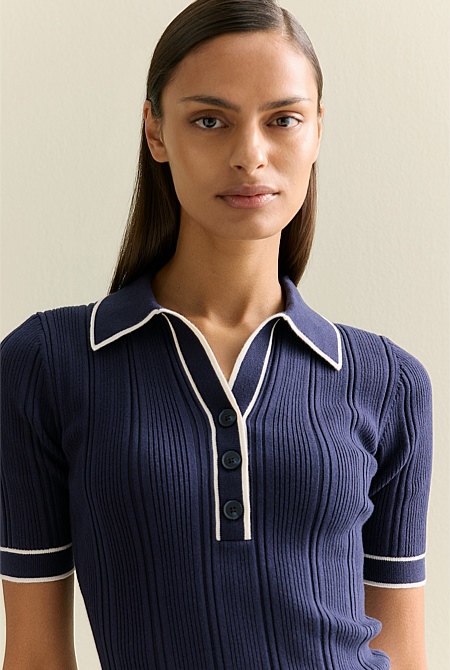 Organically Grown Cotton Blend Tipped Rib Polo