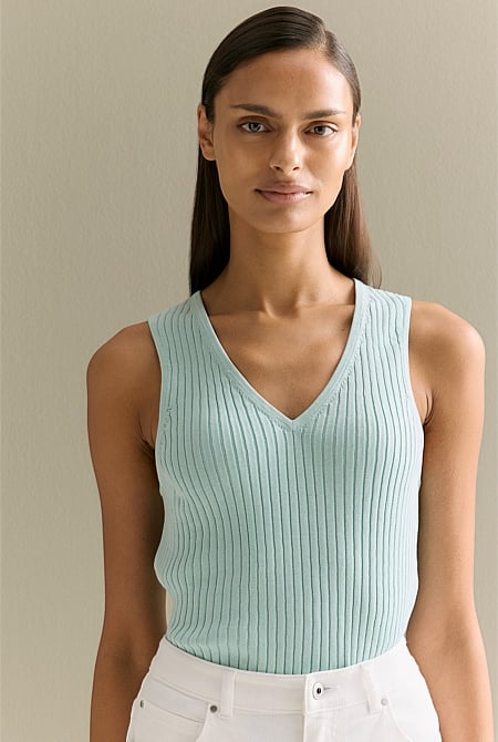 Mercerised Cotton Rib V Neck Tank