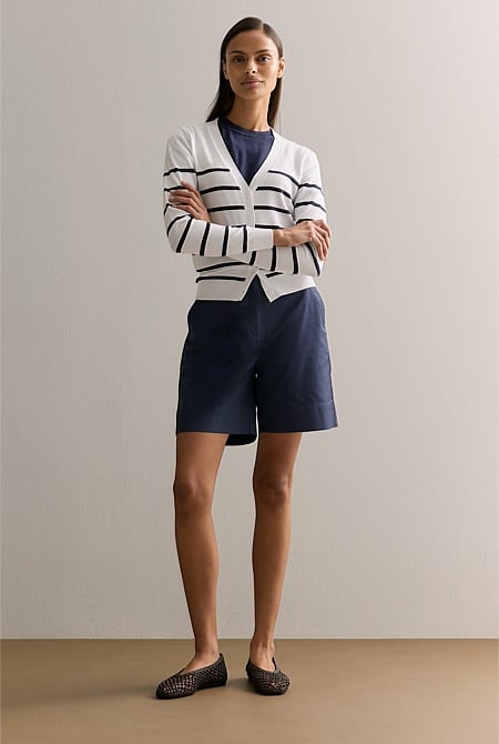 Mercerised Cotton Jersey Stripe Cardigan