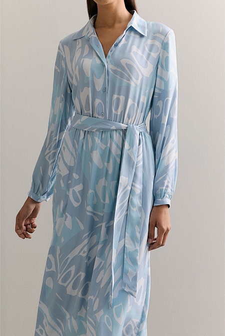 Butterfly Blouson Sleeve Shirt Dress