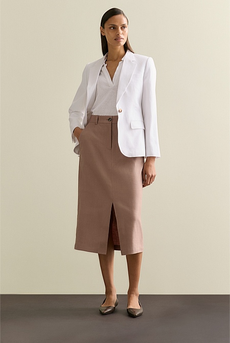 Stretch Linen Blend Pencil Skirt