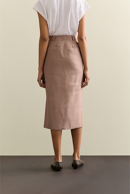 Stretch Linen Blend Pencil Skirt