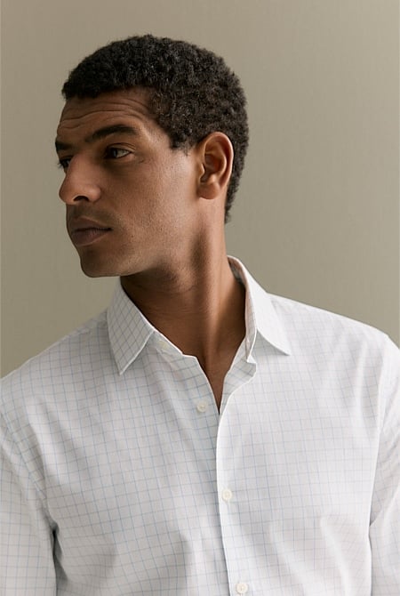 Tailored Fit Cotton Poplin Windowpane Check Shirt