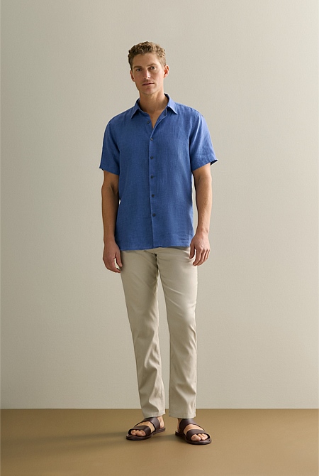 Regular Fit Delave Linen Short Sleeve Shirt