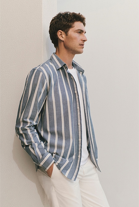 Regular Fit Stripe Monogram Oxford Shirt