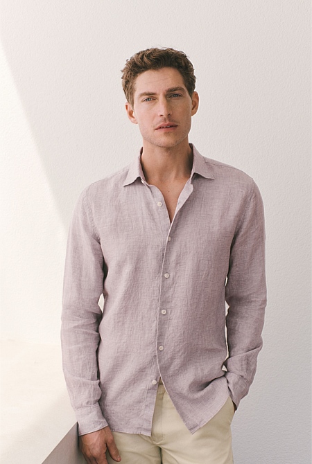 Tailored Fit Yarn Dyed Linen Textured Shirt