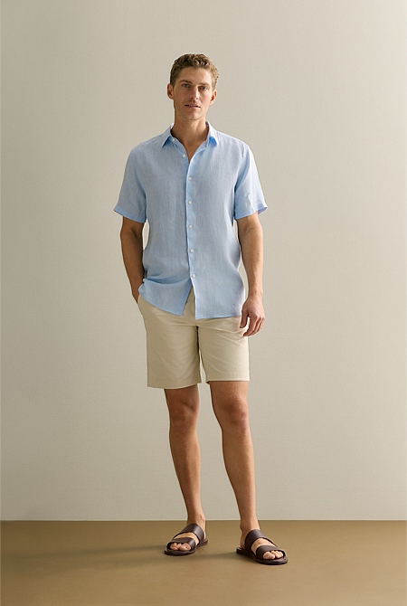 Regular Fit Delave Linen Short Sleeve Shirt