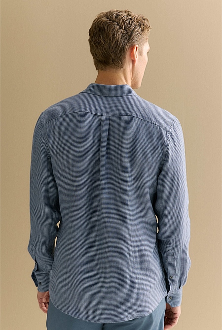 Regular Fit Yarn Dyed Linen Puppytooth Shirt