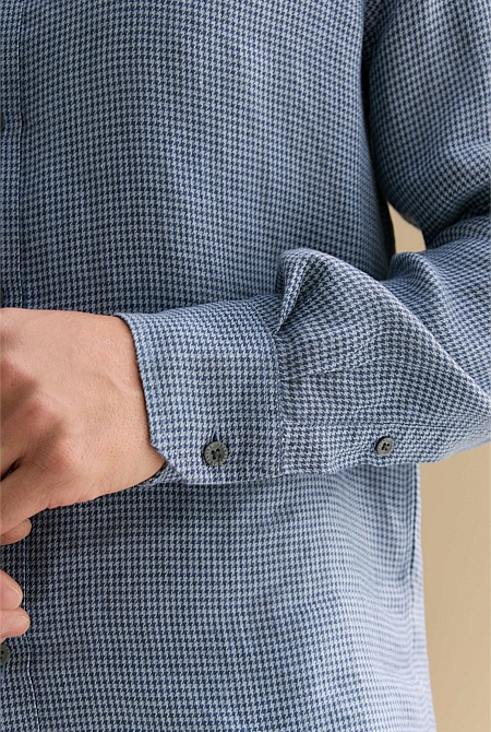 Regular Fit Yarn Dyed Linen Puppytooth Shirt