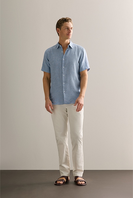 Regular Fit Yarn Dyed Linen Basket Grid Shirt