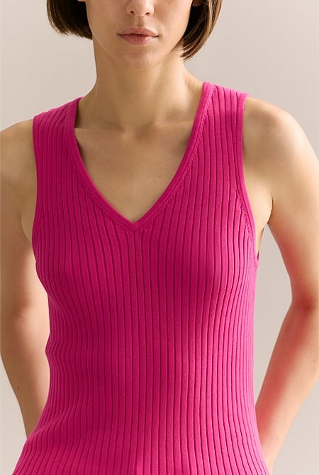 Mercerised Rib V Neck Tank