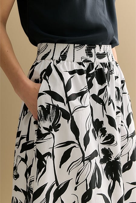 Cotton Poplin Floral Pull On Skirt